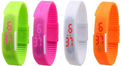 NS18 Silicone Led Magnet Band Combo of 4 Green, Pink, White And Orange Digital Watch  - For Boys & Girls   Watches  (NS18)