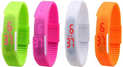 NS18 Silicone Led Magnet Band Combo of 4 Green, Pink, White And Orange Digital Watch  - For Boys & Girls   Watches  (NS18)