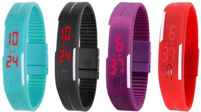 NS18 Silicone Led Magnet Band Watch Combo of 4 Sky Blue, Black, Purple And Red Digital Watch  - For Couple   Watches  (NS18)