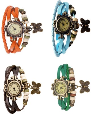 NS18 Vintage Butterfly Rakhi Combo of 4 Orange, Brown, Sky Blue And Green Analog Watch  - For Women   Watches  (NS18)