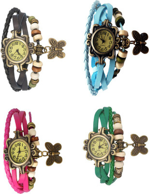 

Kissu Vintage Rakhi Combo of 4 Black, Pink, Sky Blue And Green Watch - For Women