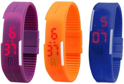 

NS18 Silicone Led Magnet Band Combo of 3 Purple, Orange And Blue Watch - For Boys & Girls