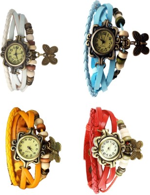 NS18 Vintage Butterfly Rakhi Combo of 4 White, Yellow, Sky Blue And Red Analog Watch  - For Women   Watches  (NS18)