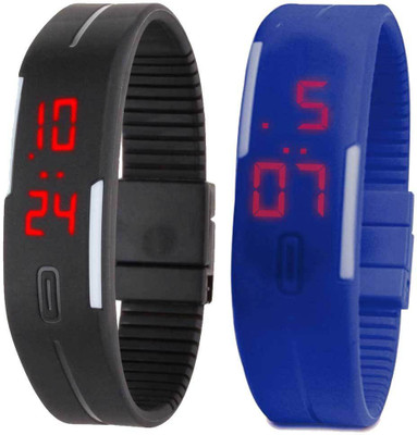 

NS18 Silicone Led Magnet Band Set of 2 Black And Blue Watch - For Boys & Girls