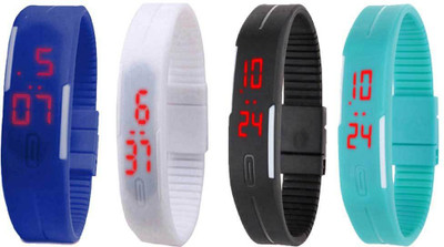 

Kissu Led Magnet Band Combo of 4 Blue, White, Black And Sky Blue Watch - For Men & Women