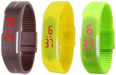 NS18 Silicone Led Magnet Band Combo of 3 Brown, Yellow And Green Digital Watch  - For Boys & Girls   Watches  (NS18)