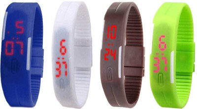 NS18 Silicone Led Magnet Band Combo of 4 Blue, White, Brown And Green Digital Watch  - For Boys & Girls   Watches  (NS18)