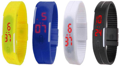 

NS18 Silicone Led Magnet Band Combo of 4 Yellow, Blue, White And Black Watch - For Boys & Girls