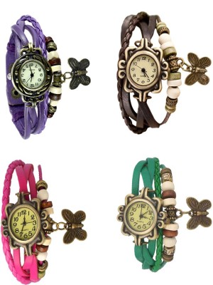 NS18 Vintage Butterfly Rakhi Combo of 4 Purple, Pink, Brown And Green Analog Watch  - For Women   Watches  (NS18)
