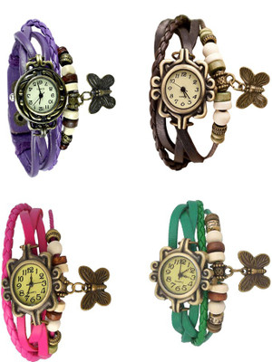 NS18 Vintage Butterfly Rakhi Combo of 4 Purple, Pink, Brown And Green Analog Watch  - For Women   Watches  (NS18)