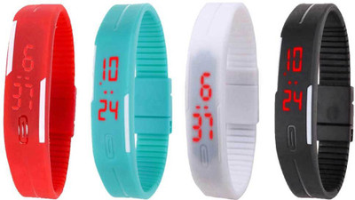 

NS18 Silicone Led Magnet Band Combo of 4 Red, Sky Blue, White And Black Watch - For Boys & Girls