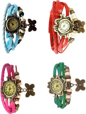 NS18 Vintage Butterfly Rakhi Combo of 4 Sky Blue, Pink, Red And Green Analog Watch  - For Women   Watches  (NS18)