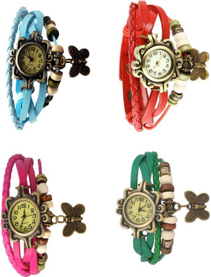 NS18 Vintage Butterfly Rakhi Combo of 4 Sky Blue, Pink, Red And Green Analog Watch  - For Women   Watches  (NS18)