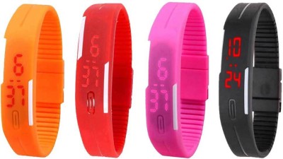NS18 Silicone Led Magnet Band Combo of 4 Orange, Red, Pink And Black Digital Watch  - For Boys & Girls   Watches  (NS18)