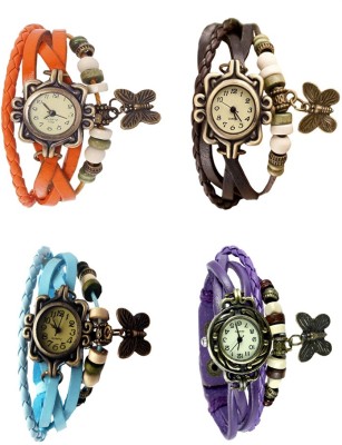 NS18 Vintage Butterfly Rakhi Combo of 4 Orange, Sky Blue, Brown And Purple Analog Watch  - For Women   Watches  (NS18)
