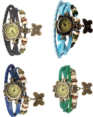 

Kissu Vintage Rakhi Combo of 4 Black, Blue, Sky Blue And Green Watch - For Women