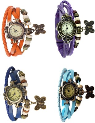 NS18 Vintage Butterfly Rakhi Combo of 4 Orange, Blue, Purple And Sky Blue Analog Watch  - For Women   Watches  (NS18)
