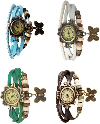 

Kissu Vintage Rakhi Combo of 4 Sky Blue, Green, White And Brown Watch - For Women