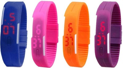 NS18 Silicone Led Magnet Band Watch Combo of 4 Blue, Pink, Orange And Purple Digital Watch  - For Couple   Watches  (NS18)