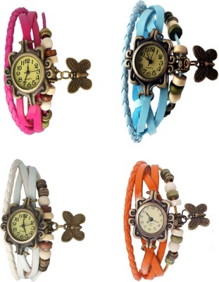 NS18 Vintage Butterfly Rakhi Combo of 4 Pink, White, Sky Blue And Orange Analog Watch  - For Women   Watches  (NS18)