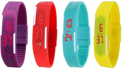 NS18 Silicone Led Magnet Band Combo of 4 Purple, Red, Sky Blue And Yellow Digital Watch  - For Boys & Girls   Watches  (NS18)