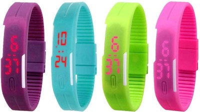 NS18 Silicone Led Magnet Band Combo of 4 Purple, Sky Blue, Green And Pink Digital Watch  - For Boys & Girls   Watches  (NS18)