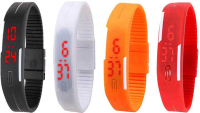 

Kissu Led Magnet Band Combo of 4 Black, White, Orange And Red Watch - For Men & Women