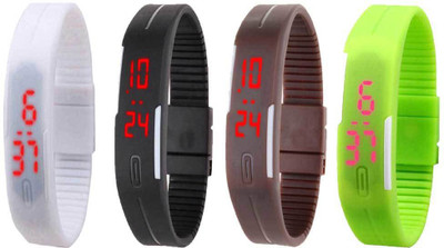 

Kissu Led Magnet Band Combo of 4 White, Black, Brown And Green Watch - For Men & Women