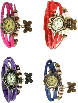 NS18 Vintage Butterfly Rakhi Combo of 4 Pink, Purple, Red And Blue Analog Watch  - For Women   Watches  (NS18)