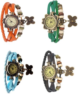 NS18 Vintage Butterfly Rakhi Combo of 4 Orange, Sky Blue, Green And Black Analog Watch  - For Women   Watches  (NS18)