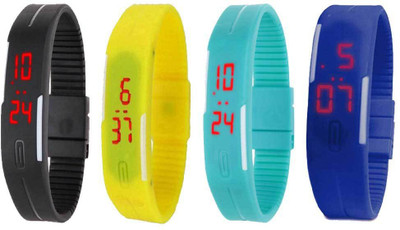 

Kissu Led Magnet Band Combo of 4 Black, Yellow, Sky Blue And Blue Watch - For Men & Women