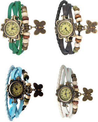 

NS18 Vintage Butterfly Rakhi Combo of 4 Green, Sky Blue, Black And White Watch - For Women