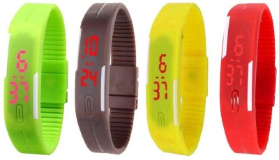 NS18 Silicone Led Magnet Band Watch Combo of 4 Green, Brown, Yellow And Red Digital Watch  - For Couple   Watches  (NS18)