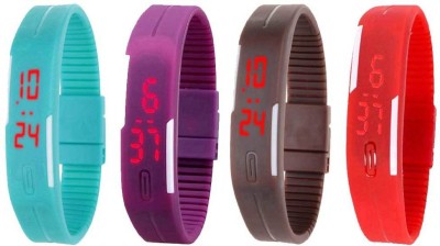 NS18 Silicone Led Magnet Band Watch Combo of 4 Sky Blue, Purple, Brown And Red Digital Watch  - For Couple   Watches  (NS18)