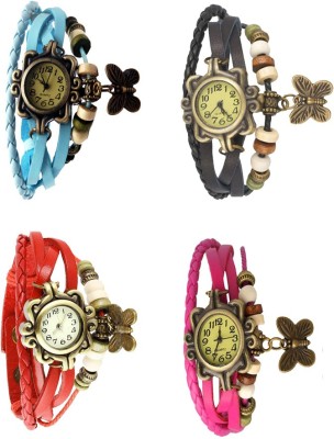 NS18 Vintage Butterfly Rakhi Combo of 4 Sky Blue, Red, Black And Pink Analog Watch  - For Women   Watches  (NS18)