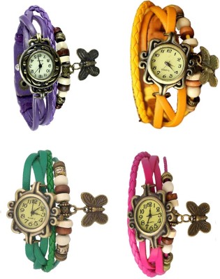 NS18 Vintage Butterfly Rakhi Combo of 4 Purple, Green, Yellow And Pink Analog Watch  - For Women   Watches  (NS18)