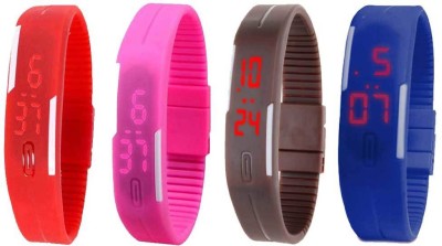 NS18 Silicone Led Magnet Band Combo of 4 Red, Pink, Brown And Blue Digital Watch  - For Boys & Girls   Watches  (NS18)
