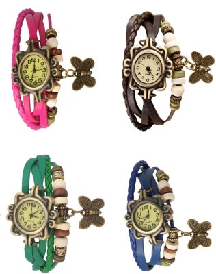 NS18 Vintage Butterfly Rakhi Combo of 4 Pink, Green, Brown And Blue Analog Watch  - For Women   Watches  (NS18)