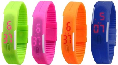 NS18 Silicone Led Magnet Band Combo of 4 Green, Pink, Orange And Blue Digital Watch  - For Boys & Girls   Watches  (NS18)