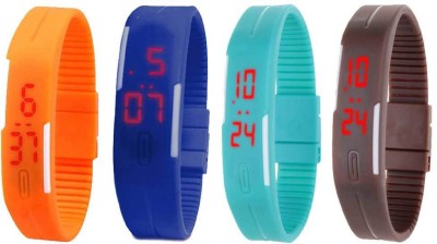 NS18 Silicone Led Magnet Band Combo of 4 Orange, Blue, Sky Blue And Brown Digital Watch  - For Boys & Girls   Watches  (NS18)