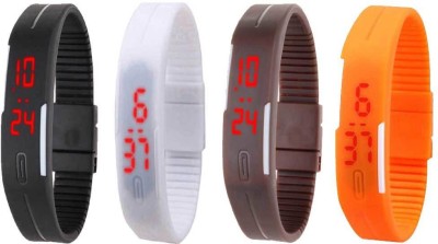 NS18 Silicone Led Magnet Band Combo of 4 Black, White, Brown And Orange Digital Watch  - For Boys & Girls   Watches  (NS18)