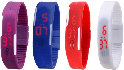 NS18 Silicone Led Magnet Band Combo of 4 Purple, Blue, Red And White Digital Watch  - For Boys & Girls   Watches  (NS18)
