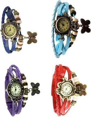 NS18 Vintage Butterfly Rakhi Combo of 4 Blue, Purple, Sky Blue And Red Analog Watch  - For Women   Watches  (NS18)