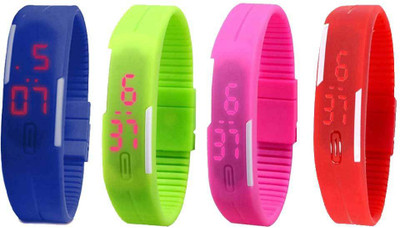 View NS18 Silicone Led Magnet Band Watch Combo of 4 Blue, Green, Pink And Red Digital Watch  - For Couple Wrist Watches Price Online(NS18)