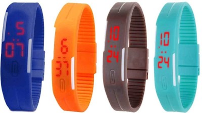 NS18 Silicone Led Magnet Band Watch Combo of 4 Blue, Orange, Brown And Sky Blue Digital Watch  - For Couple   Watches  (NS18)