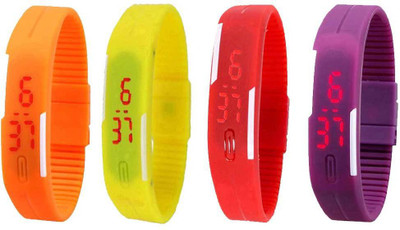 

NS18 Silicone Led Magnet Band Watch Combo of 4 Orange, Yellow, Red And Purple Watch - For Couple