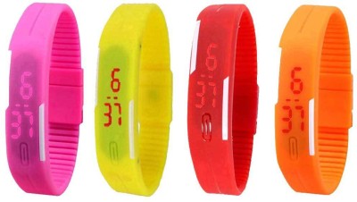 NS18 Silicone Led Magnet Band Combo of 4 Pink, Yellow, Red And Orange Digital Watch  - For Boys & Girls   Watches  (NS18)