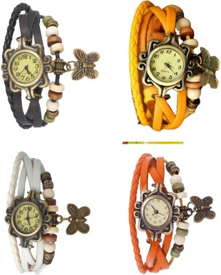 NS18 Vintage Butterfly Rakhi Combo of 4 Black, White, Yellow And Orange Analog Watch  - For Women   Watches  (NS18)