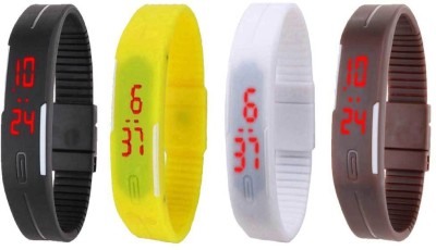 NS18 Silicone Led Magnet Band Combo of 4 Black, Yellow, White And Brown Digital Watch  - For Boys & Girls   Watches  (NS18)