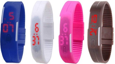 NS18 Silicone Led Magnet Band Combo of 4 Blue, White, Pink And Brown Digital Watch  - For Boys & Girls   Watches  (NS18)